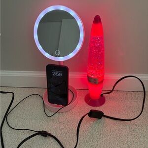 Red Lava Lamp & 3 different colors lighting Mirror with adjustable Phone Stand .